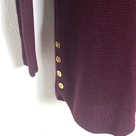 Michael Kors Burgundy Pullover Sweater with 4 Gold Buttons on Sides, Size Small - Picture 3 of 8